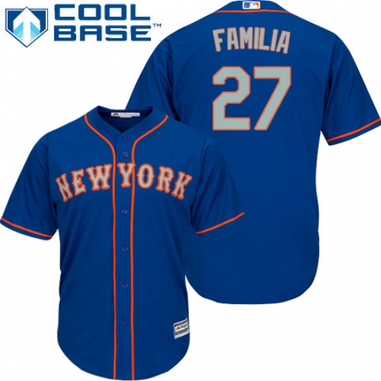 Men's Majestic New York Mets 27 Jeurys Familia Replica Royal Blue Alternate Road Cool Base MLB Jersey