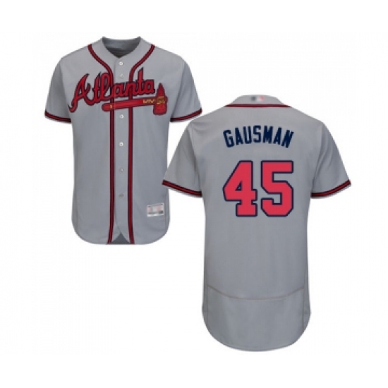 Men's Atlanta Braves 45 Kevin Gausman Grey Road Flex Base Authentic Collection Baseball Jersey