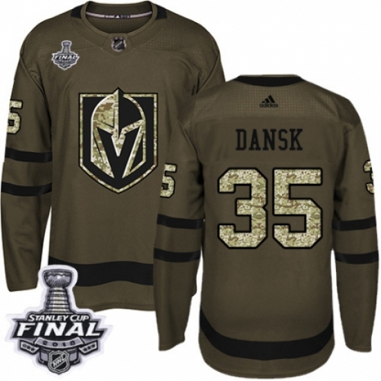 Men's Adidas Vegas Golden Knights 35 Oscar Dansk Authentic Green Salute to Service 2018 Stanley Cup Final NHL Jersey