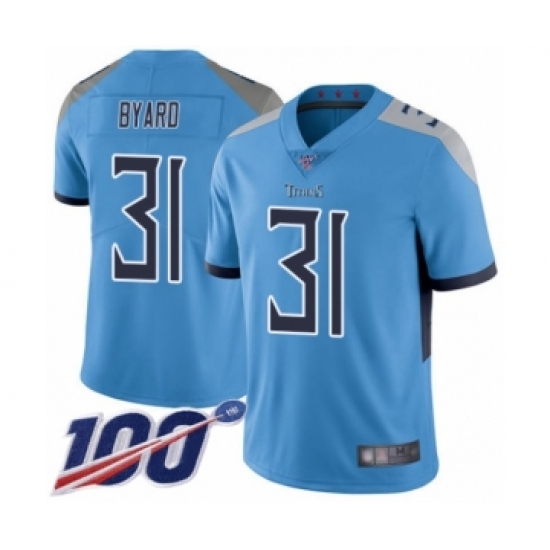 Men's Tennessee Titans 31 Kevin Byard Light Blue Alternate Vapor Untouchable Limited Player 100th Season Football Jersey