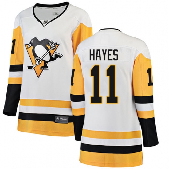 Women's Pittsburgh Penguins 11 Jimmy Hayes Authentic White Away Fanatics Branded Breakaway NHL Jersey