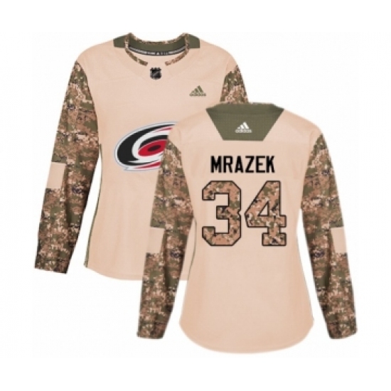 Women's Adidas Carolina Hurricanes 34 Petr Mrazek Authentic Camo Veterans Day Practice NHL Jersey