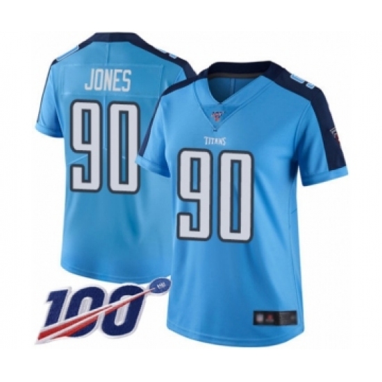 Women's Tennessee Titans 90 DaQuan Jones Limited Light Blue Rush Vapor Untouchable 100th Season Football Jersey