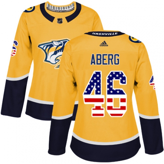 Women's Adidas Nashville Predators 46 Pontus Aberg Authentic Gold USA Flag Fashion NHL Jersey