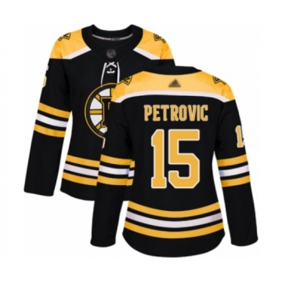 Women's Boston Bruins 15 Alex Petrovic Authentic Black Home Hockey Jersey