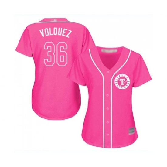 Women's Texas Rangers 36 Edinson Volquez Replica Pink Fashion Cool Base Baseball Jersey