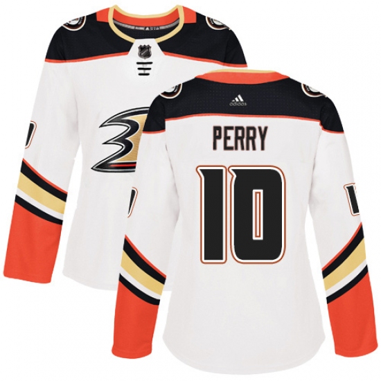 Women's Adidas Anaheim Ducks 10 Corey Perry Authentic White Away NHL Jersey