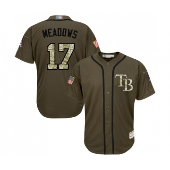 Youth Tampa Bay Rays 17 Austin Meadows Authentic Green Salute to Service Baseball Jersey