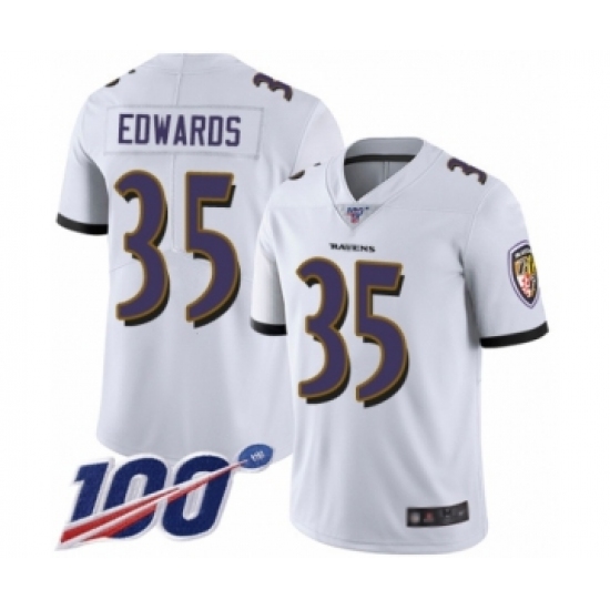 Men's Baltimore Ravens 35 Gus Edwards White Vapor Untouchable Limited Player 100th Season Football Jersey