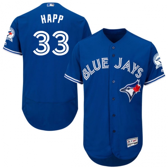Men's Majestic Toronto Blue Jays 33 J.A. Happ Blue Alternate Flex Base Authentic Collection MLB Jersey