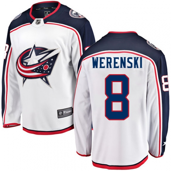 Men's Columbus Blue Jackets 8 Zach Werenski Fanatics Branded White Away Breakaway NHL Jersey