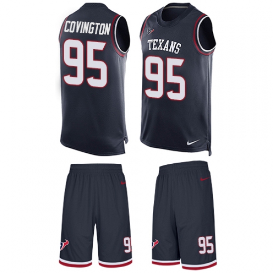 Men's Nike Houston Texans 95 Christian Covington Limited Navy Blue Tank Top Suit NFL Jersey