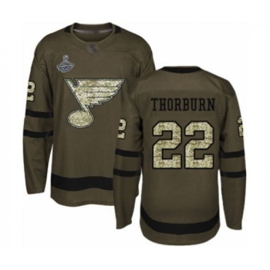 Men's St. Louis Blues 22 Chris Thorburn Authentic Green Salute to Service 2019 Stanley Cup Champions Hockey Jersey