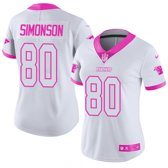 Women's Nike Carolina Panthers 80 Scott Simonson Limited White/Pink Rush Fashion NFL Jersey