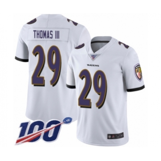 Men's Baltimore Ravens 29 Earl Thomas III White Vapor Untouchable Limited Player 100th Season Football Jersey