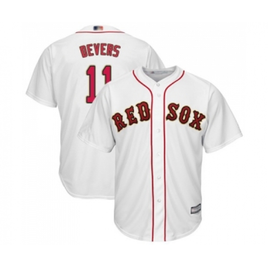 Youth Boston Red Sox 11 Rafael Devers Authentic White 2019 Gold Program Cool Base Baseball Jersey