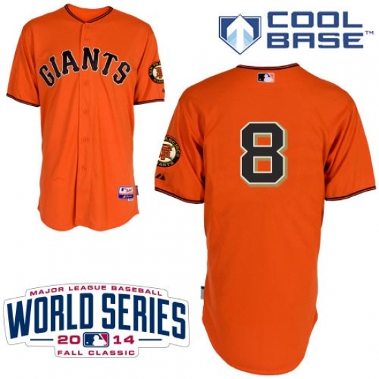 Youth Majestic San Francisco Giants 8 Hunter Pence Replica Orange Alternate Cool Base 2014 World Series Patch MLB Jersey