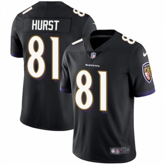 Men's Nike Baltimore Ravens 81 Hayden Hurst Black Alternate Vapor Untouchable Limited Player NFL Jersey