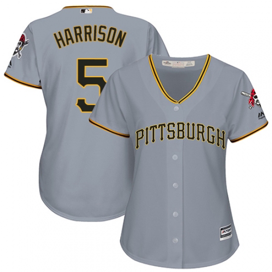 Women's Majestic Pittsburgh Pirates 5 Josh Harrison Authentic Grey Road Cool Base MLB Jersey