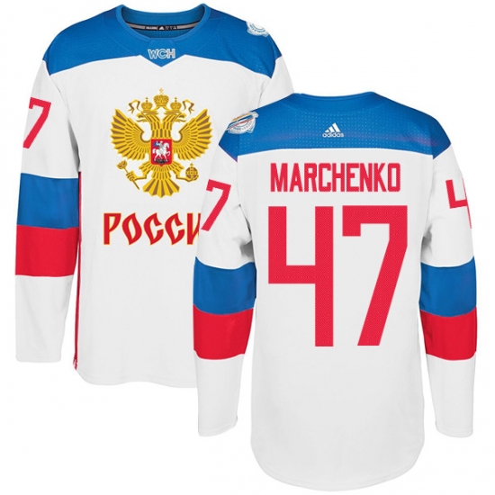 Men's Adidas Team Russia 47 Alexey Marchenko Premier White Home 2016 World Cup of Hockey Jersey