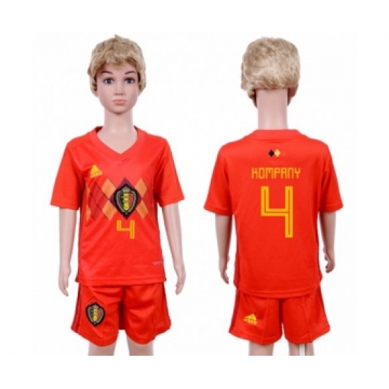 Belgium 4 Kompany Red Home Kid Soccer Country Jersey