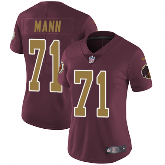 Women's Nike Washington Redskins 71 Charles Mann Elite Burgundy Red/Gold Number Alternate 80TH Anniversary NFL Jersey