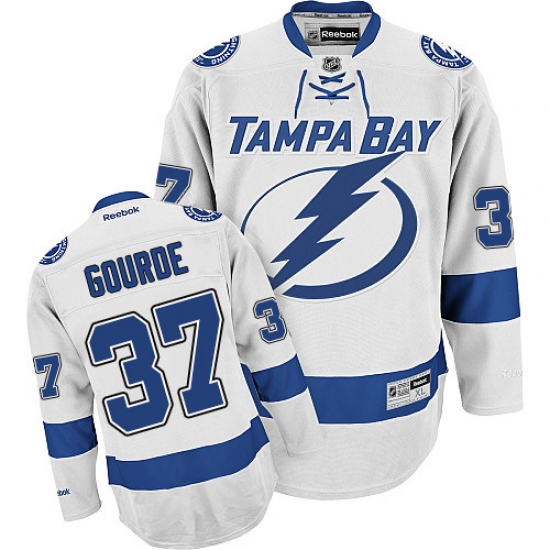 Women's Reebok Tampa Bay Lightning 37 Yanni Gourde Authentic White Away NHL Jersey