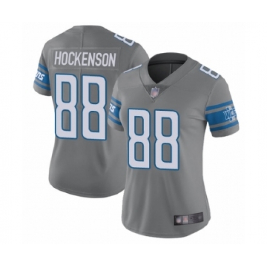 Women's Detroit Lions 88 T.J. Hockenson Limited Steel Rush Vapor Untouchable Football Jersey