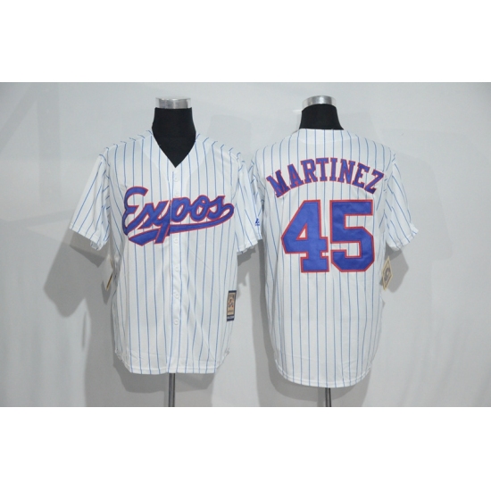 Mitchell And Ness Montreal Expos 45 Pedro Martinez White Strip Throwback Stitched Baseball Jersey