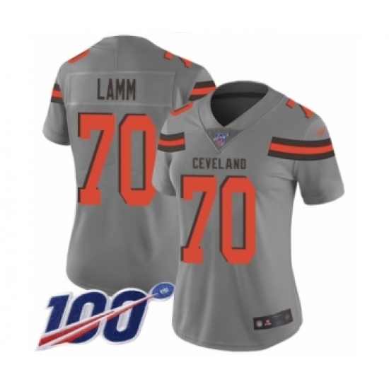 Women's Cleveland Browns 70 Kendall Lamm Limited Gray Inverted Legend 100th Season Football Jersey