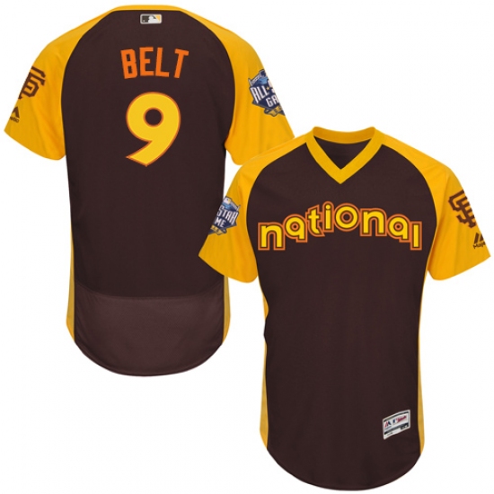 Men's Majestic San Francisco Giants 9 Brandon Belt Brown 2016 All-Star National League BP Authentic Collection Flex Base MLB Jersey