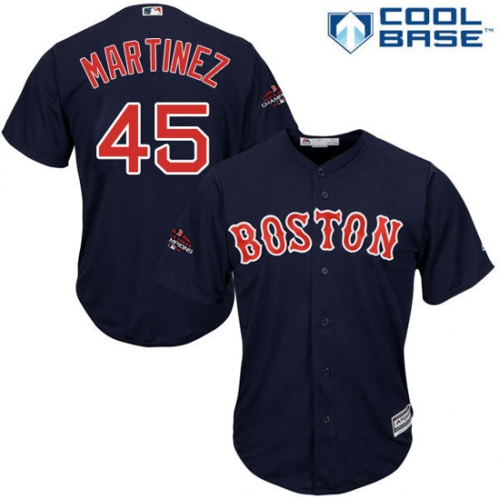 Youth Majestic Boston Red Sox 45 Pedro Martinez Authentic Navy Blue Alternate Road Cool Base 2018 World Series Champions MLB Jersey