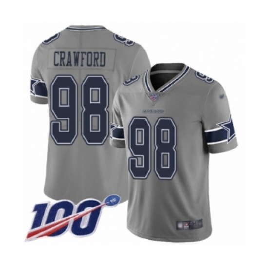 Youth Dallas Cowboys 98 Tyrone Crawford Limited Gray Inverted Legend 100th Season Football Jersey