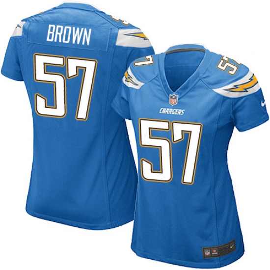 Women's Nike Los Angeles Chargers 57 Jatavis Brown Game Electric Blue Alternate NFL Jersey