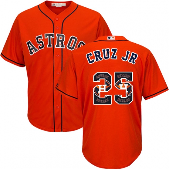 Men's Majestic Houston Astros 25 Jose Cruz Jr. Authentic Orange Team Logo Fashion Cool Base MLB Jersey