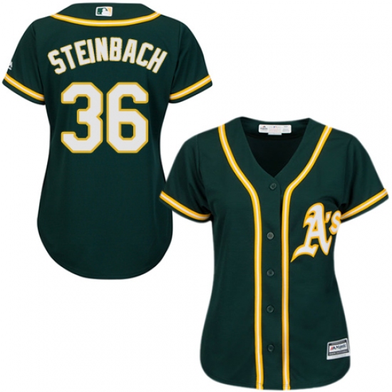 Women's Majestic Oakland Athletics 36 Terry Steinbach Authentic Green Alternate 1 Cool Base MLB Jersey