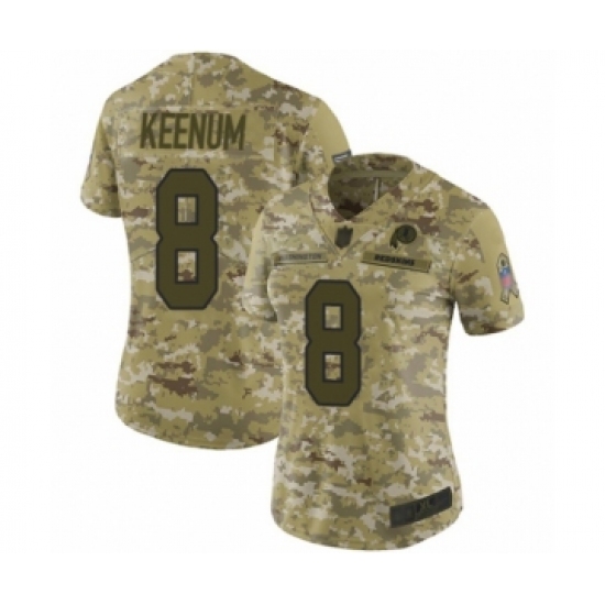 Women's Washington Redskins 8 Case Keenum Limited Camo 2018 Salute to Service Football Jersey