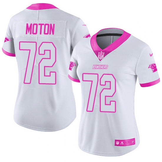 Women's Nike Carolina Panthers 72 Taylor Moton Limited White/Pink Rush Fashion NFL Jersey