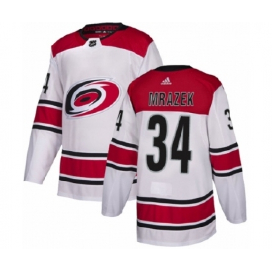 Men's Adidas Carolina Hurricanes 34 Petr Mrazek Authentic White Away NHL Jersey