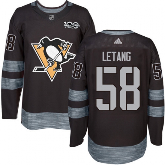 Men's Adidas Pittsburgh Penguins 58 Kris Letang Authentic Black 1917-2017 100th Anniversary NHL Jersey