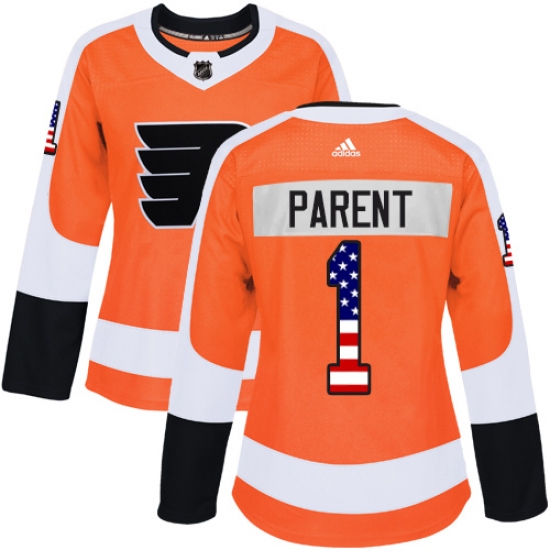 Women's Adidas Philadelphia Flyers 1 Bernie Parent Authentic Orange USA Flag Fashion NHL Jersey