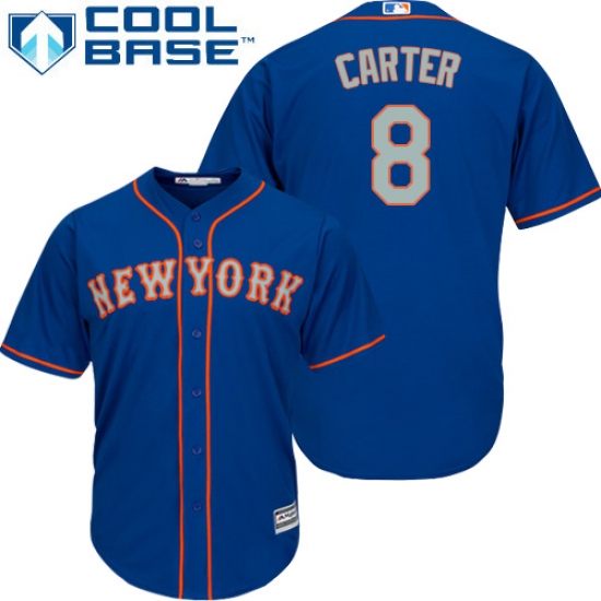 Men's Majestic New York Mets 8 Gary Carter Replica Royal Blue Alternate Road Cool Base MLB Jersey