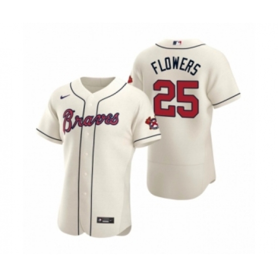 Men's Atlanta Braves 25 Tyler Flowers Nike Cream Authentic 2020 Alternate Jersey