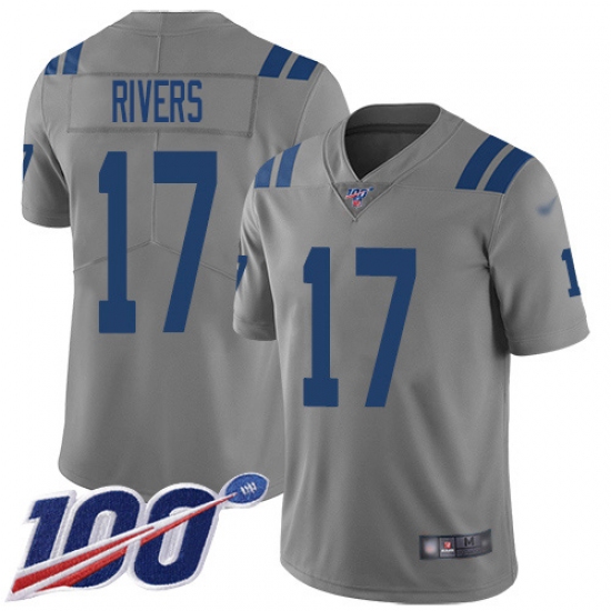 Youth Nike Indianapolis Colts 17 Philip Rivers Gray Stitched NFL Limited Inverted Legend 100th Season Jersey