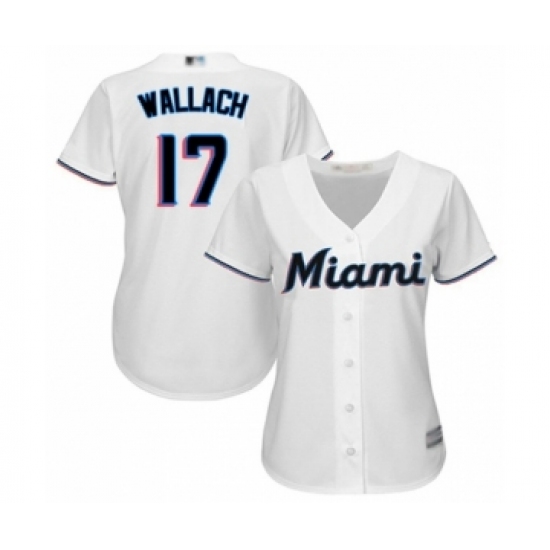 Women's Miami Marlins 17 Chad Wallach Authentic White Home Cool Base Baseball Player Jersey