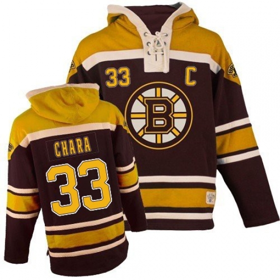 Men's Old Time Hockey Boston Bruins 33 Zdeno Chara Premier Black Sawyer Hooded Sweatshirt NHL Jersey