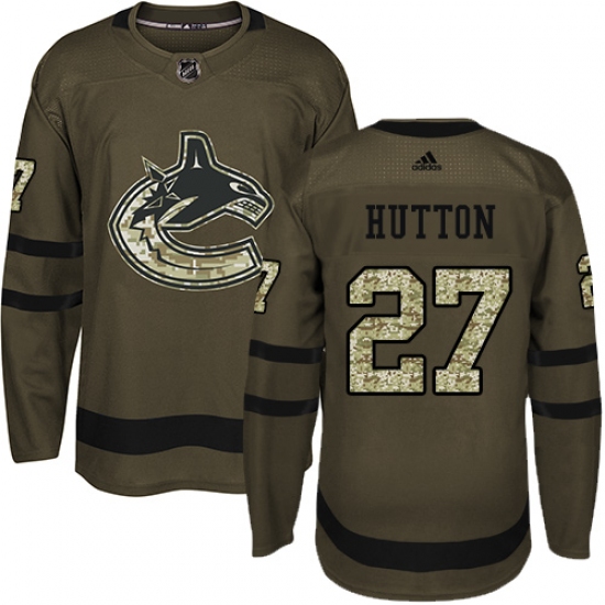 Men's Adidas Vancouver Canucks 27 Ben Hutton Premier Green Salute to Service NHL Jersey