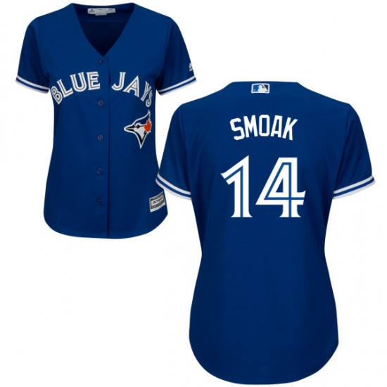 Women's Majestic Toronto Blue Jays 14 Justin Smoak Authentic Blue Alternate MLB Jersey