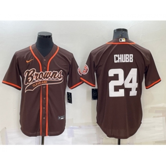 Men's Cleveland Browns 24 Nick Chubb Brown Stitched Cool Base Nike Baseball Jersey