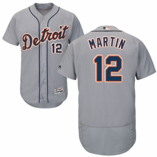 Men's Majestic Detroit Tigers 12 Leonys Martin Grey Road Flex Base Authentic Collection MLB Jersey